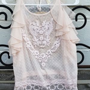 Forever21 Sheer Ruffled Embroidered Top